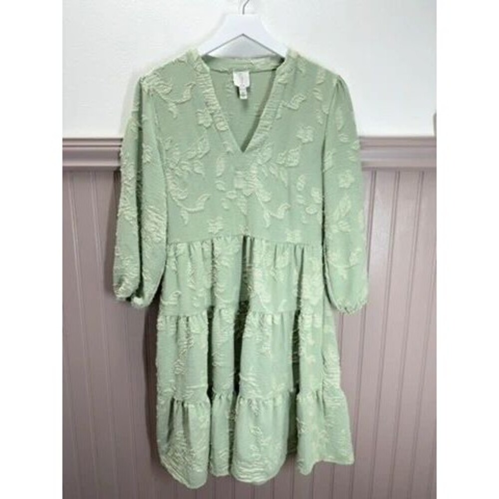 Joie Sage Green Textured Tiered Mini Dress Size XS